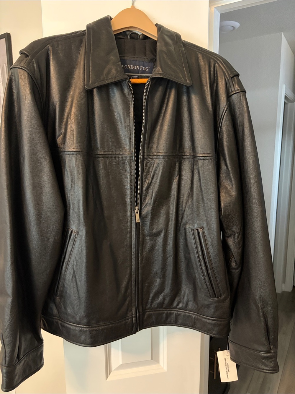 London Fog Black Leather Bomber Jacket